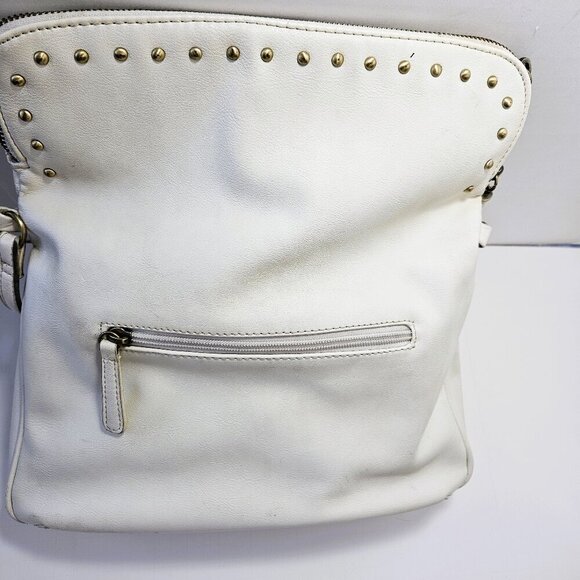 Faux Leather Crossbody/Clutch Ivory Zippered Bag 14"D x 12"W x 2.5" - Picture 3 of 6